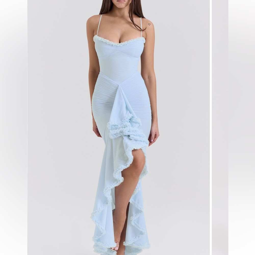 House of CB Gabbi Ruffle Mesh High Low Cocktail Dress XS